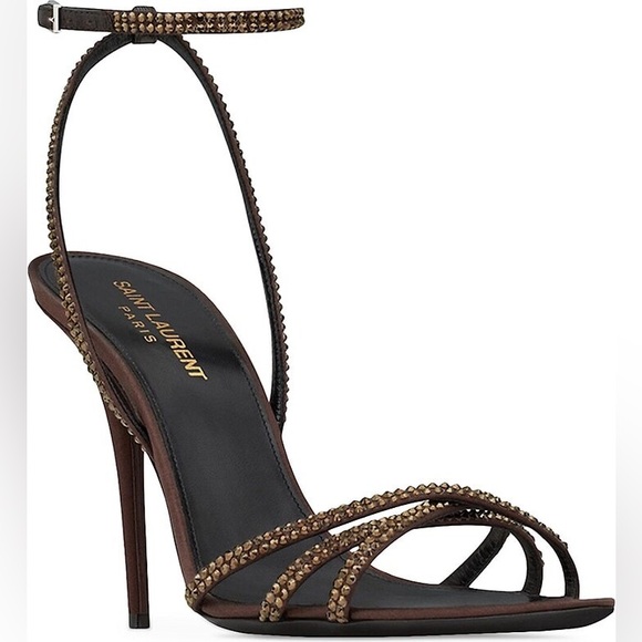 Saint Laurent Ava Sandals in Crepe Satin with Rhinestones in Brown EU 36 1390$ - Picture 4 of 14